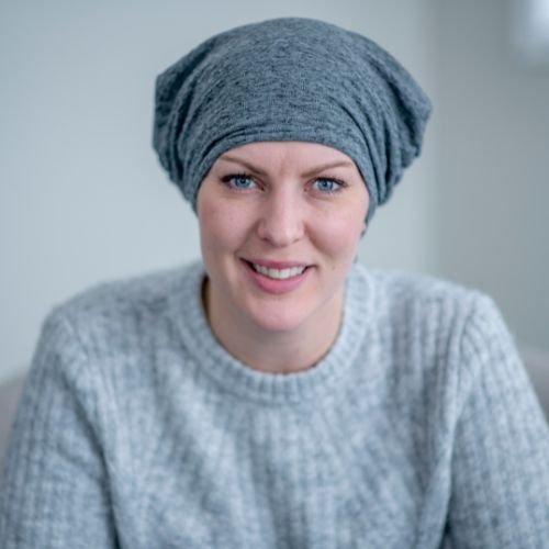 Hair loss cancer patient wearing a turban