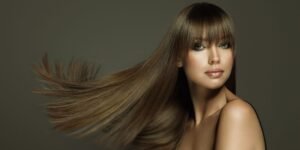 Beautiful woman with long brown hair, remy wig.