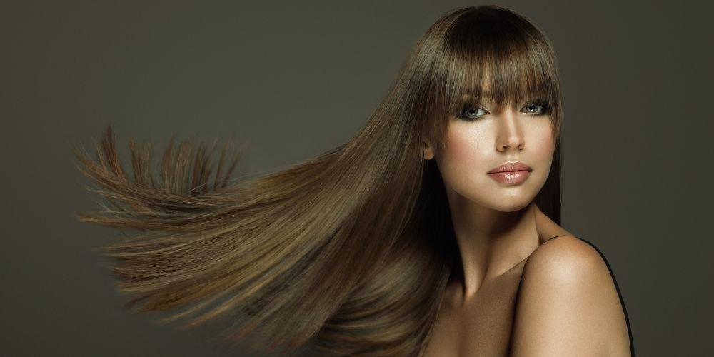 Beautiful woman with long brown hair, remy wig.